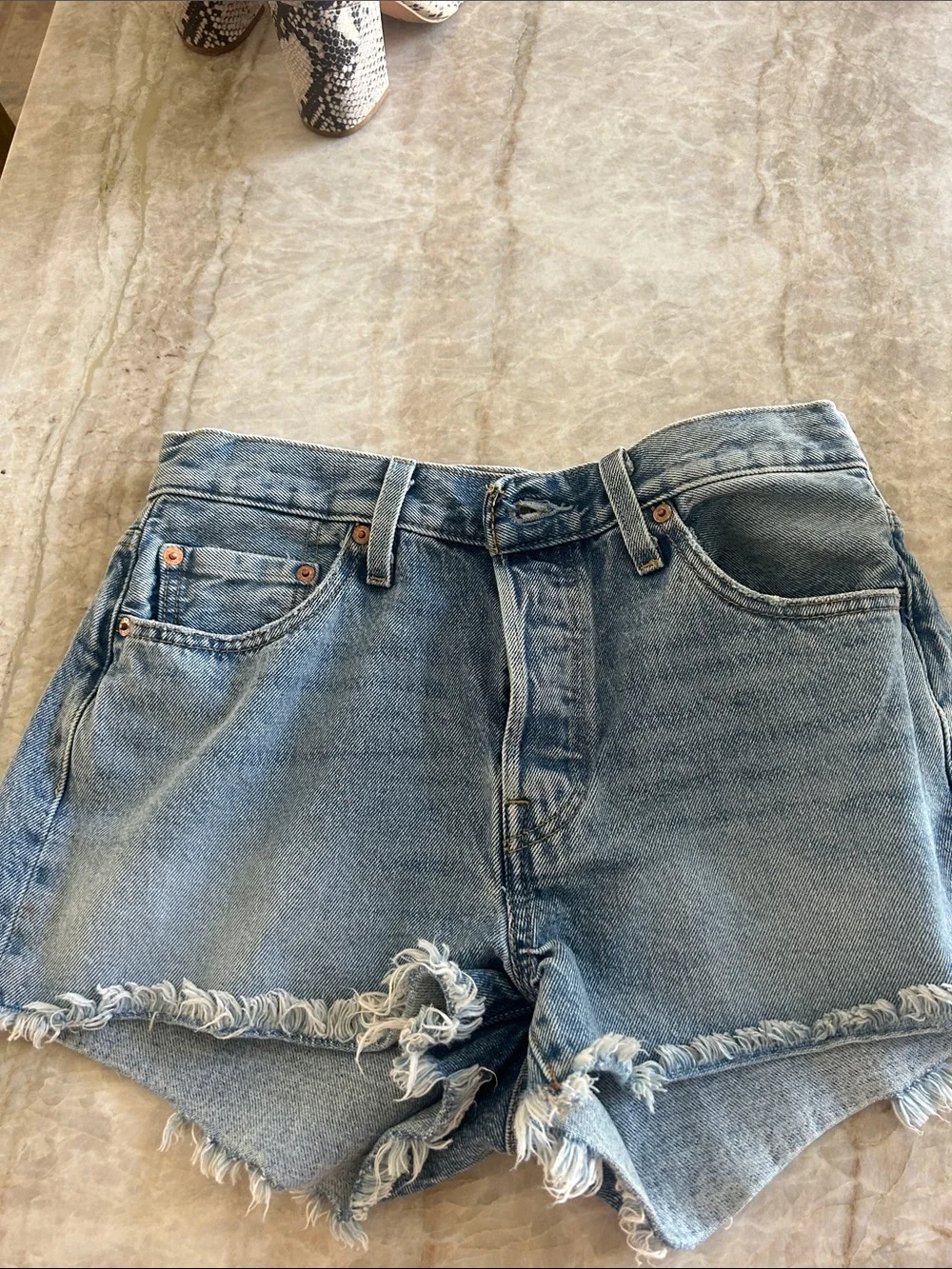 Levi's Washed Blue Denim Frayed Hem Women's Shorts